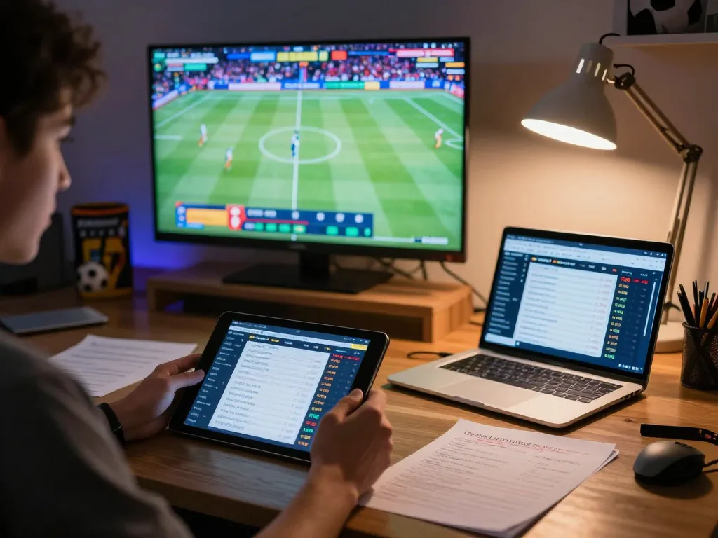 CK444 player engaging in dynamic online sports betting with digital devices, showcasing strategy and excitement