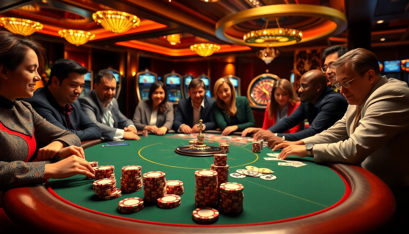 Engaging casino atmosphere with C168 poker players and roulette wheel for thrilling gaming.
