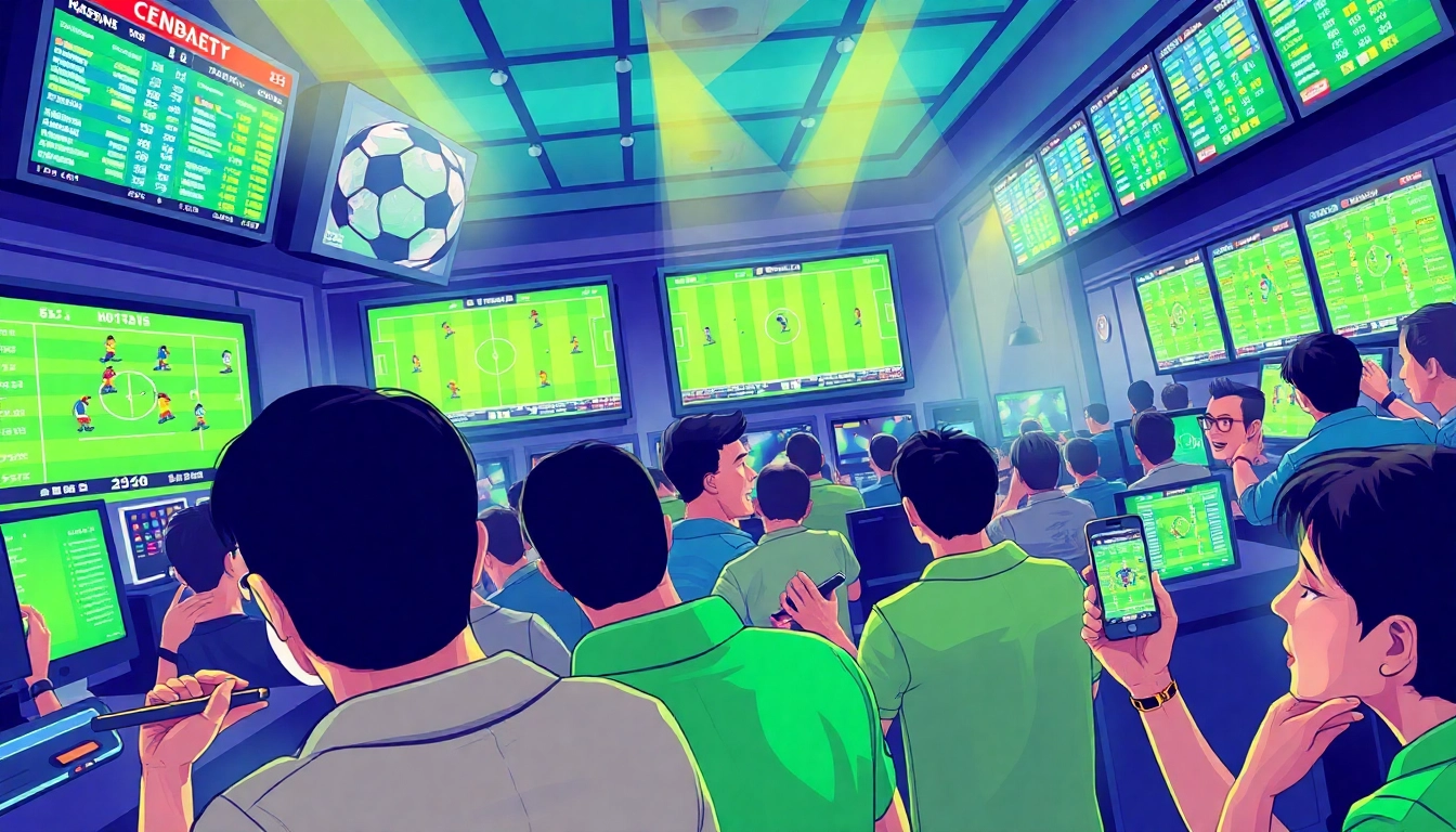 Kèo nhà cái hôm nay displayed in a vibrant sports betting environment with enthusiastic bettors.