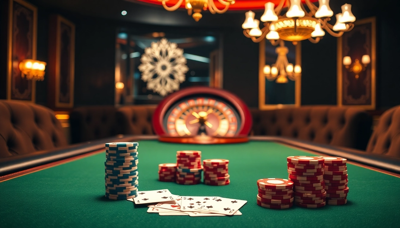 Experience high-stakes poker at OXBET with luxurious casino decorations and vibrant gambling action.