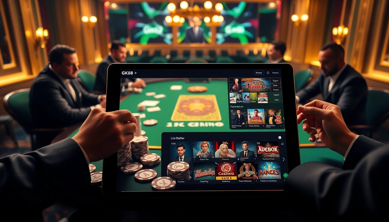 GK88 online casino game interface with players enjoying poker at a luxurious table.