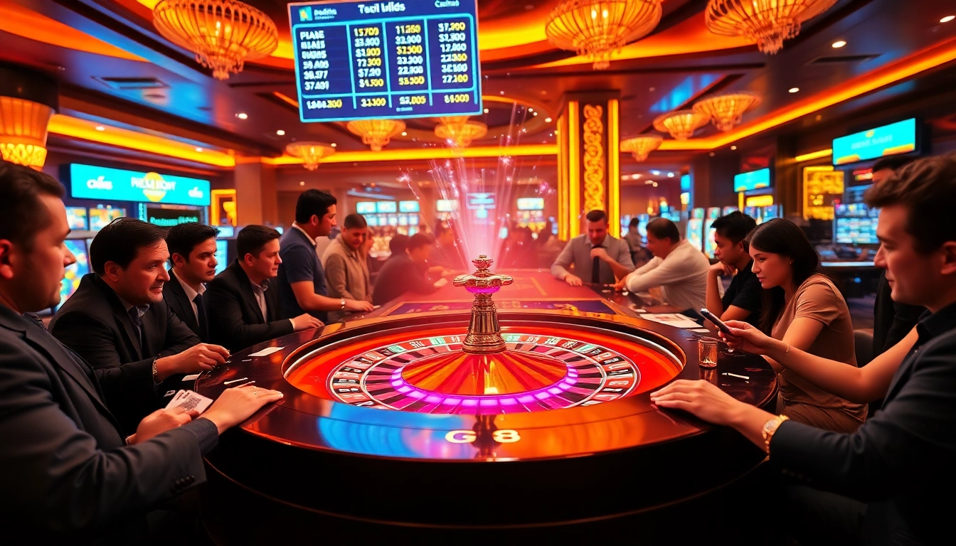 Players enjoying the exciting go8 game at a luxurious casino table with vibrant chips and cards.