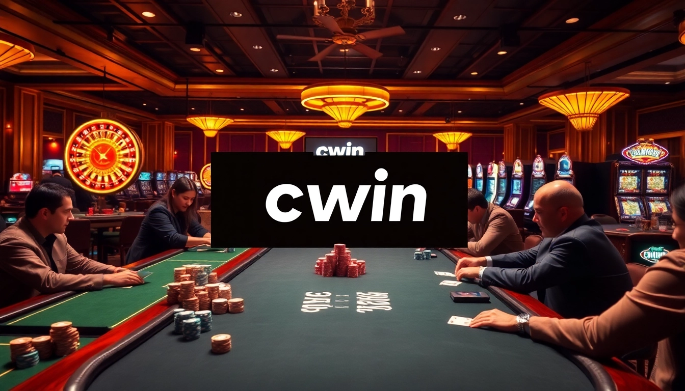 Engage in thrilling casino action with cwin poker tables and vibrant slot machines lighting up the scene.