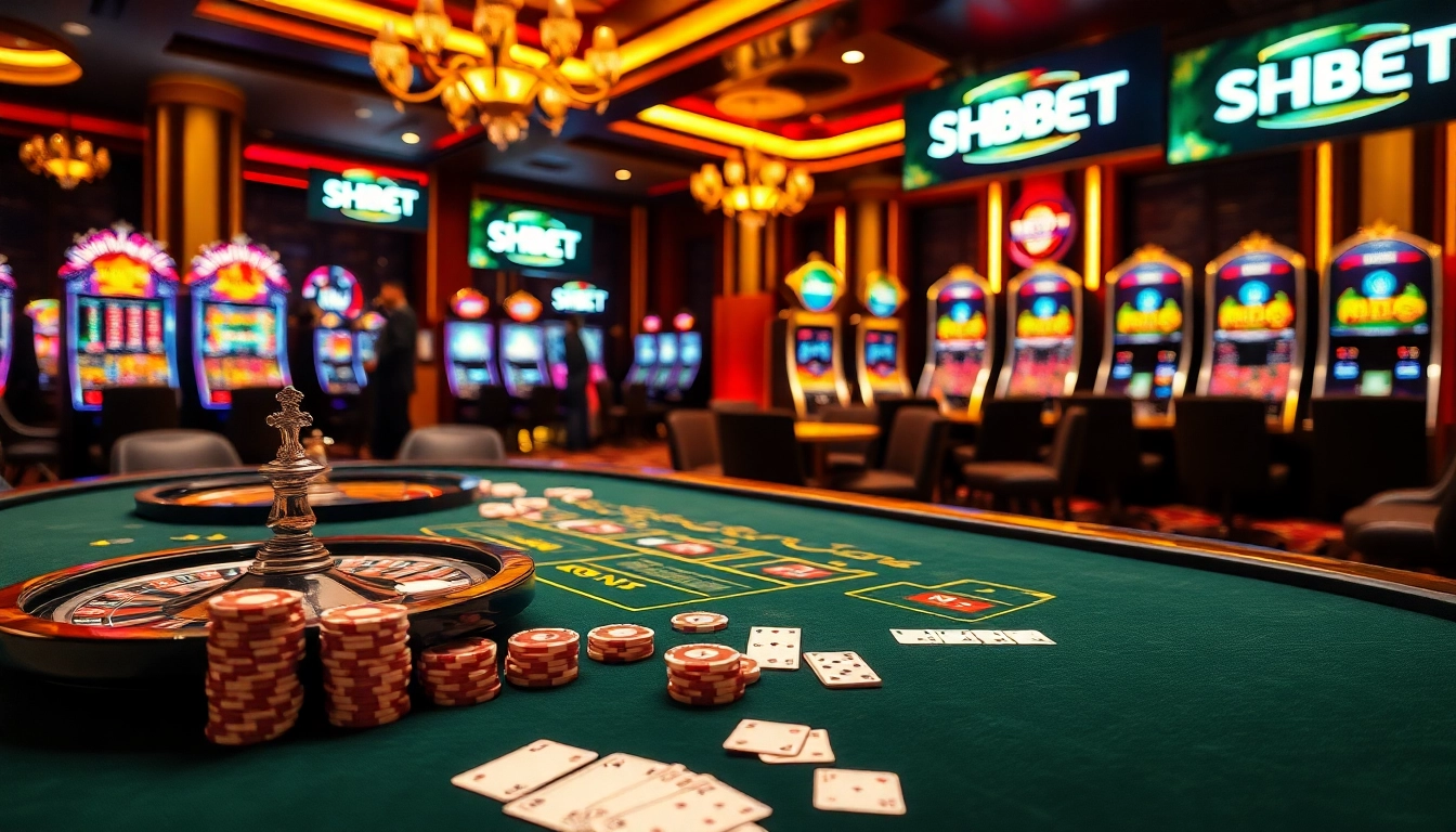 Experience SHBET's thrilling casino atmosphere filled with vibrant games and lively players.