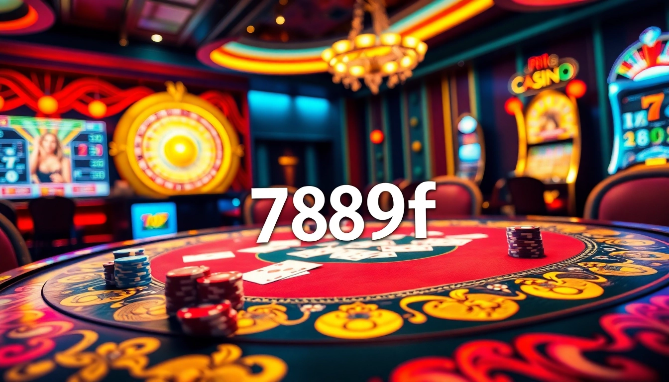 Experience the excitement of 789f with vibrant poker tables and glowing casino elements.
