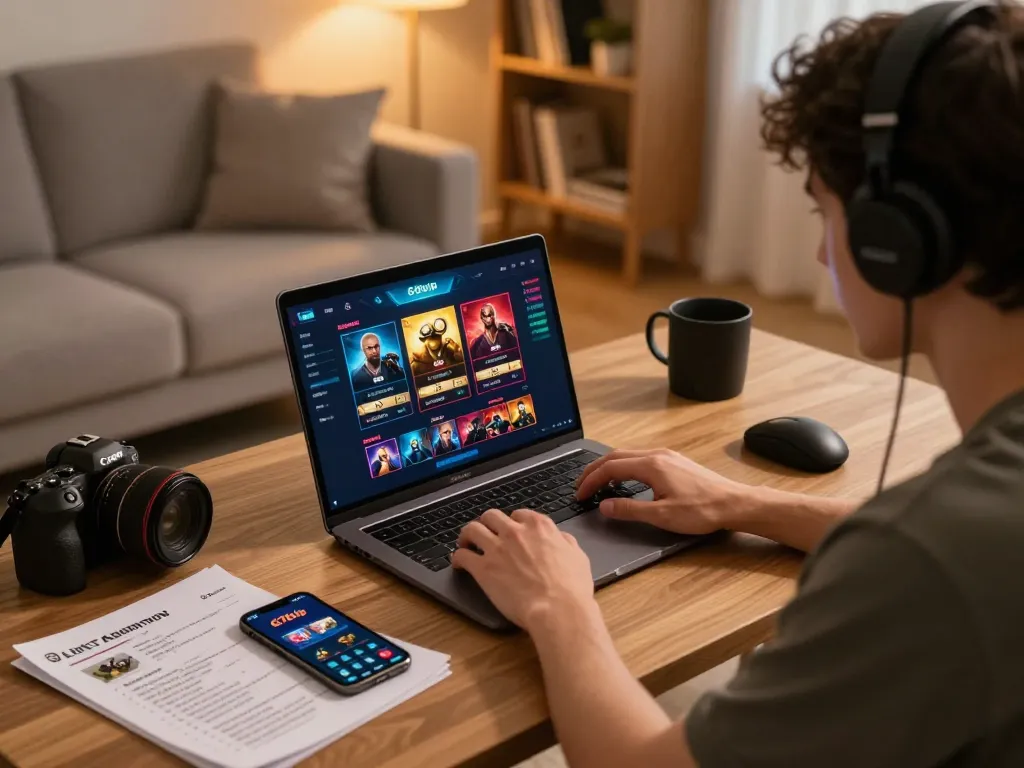 678vip player engaging in online casino gaming from a cozy setup with strategy notes nearby.