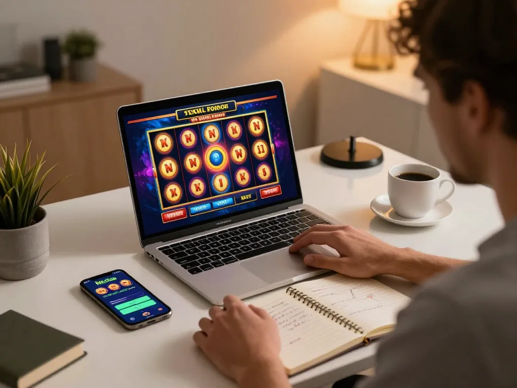Engaging online gaming experience with Hitclub app on laptop and smartphone on desk
