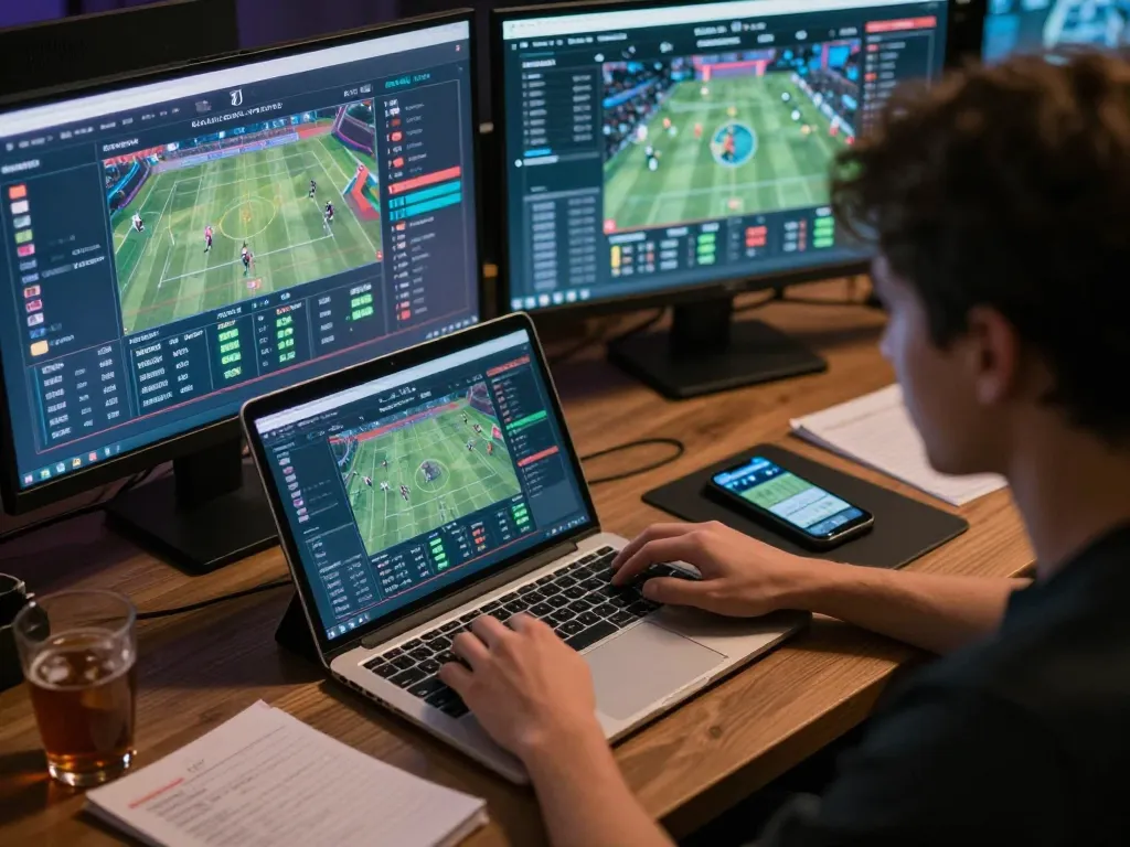 DEBET sports betting experience with a person actively engaging with live odds and matches