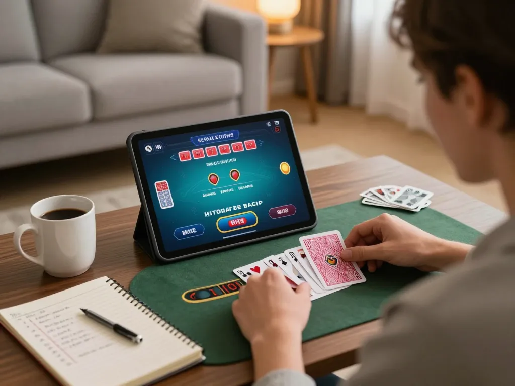 VA88 live dealer blackjack game in a cozy home setup, showcasing responsible gambling.