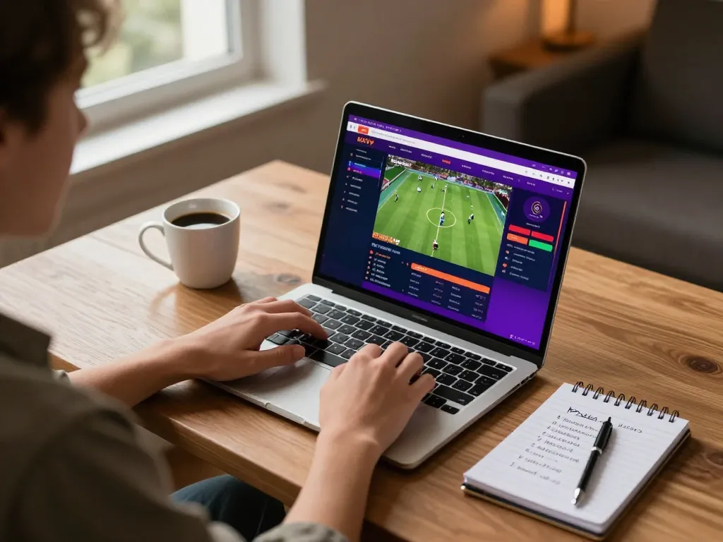 Scopri l'emozione delle scommesse sportive con bonus bookmaker non aams su un elegante laptop in un'accogliente postazione di lavoro.