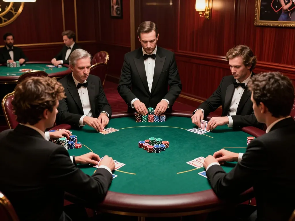 KONG88 poker players celebrate a winning hand at a high-stakes game in an elegant casino setting.