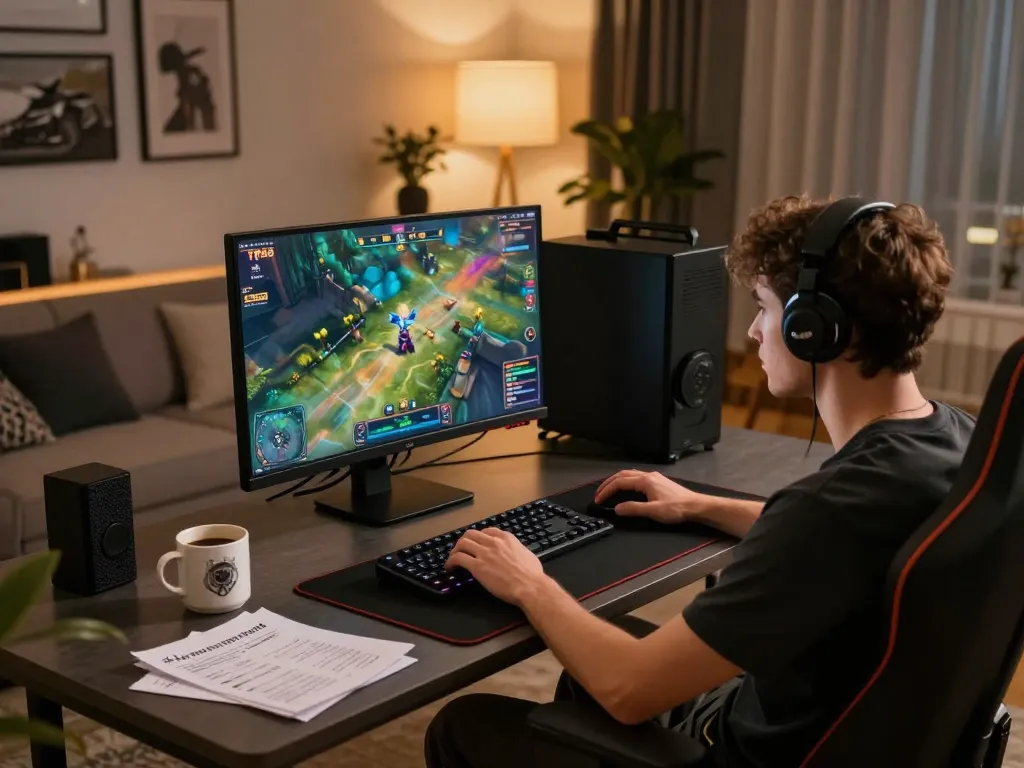Engaging gameplay of TR88 in a stylish home gaming setup, highlighting strategy and comfort.