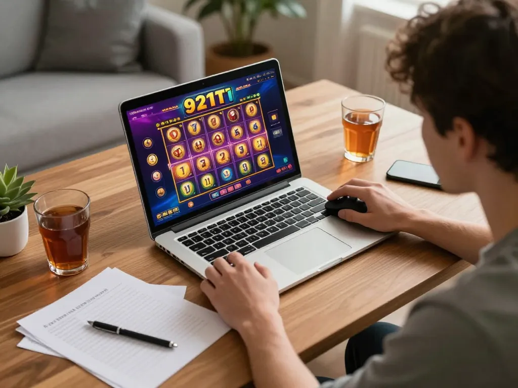 Engaging gameplay on 92slot showcased on a laptop screen, highlighting strategic interaction and home gaming atmosphere.