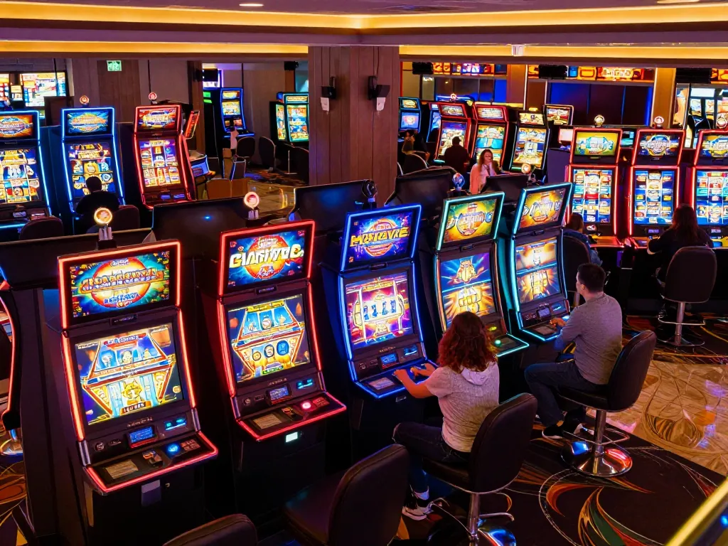 Spinning the reels at 79king's vibrant slot machines, showcasing players in excitement.