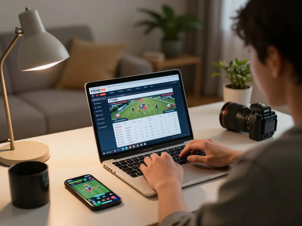 Place bets on FIVE88 while analyzing live odds in a cozy home betting setup.