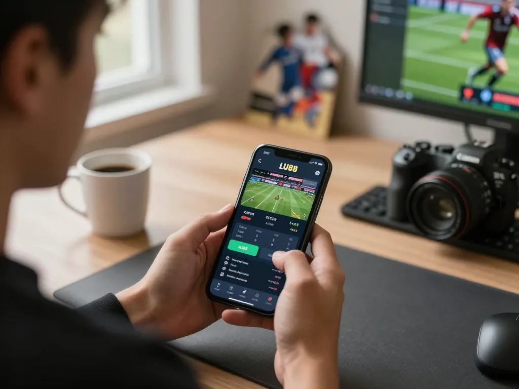 Engaging mobile sports betting scene showcasing LU88 app interface with live odds.