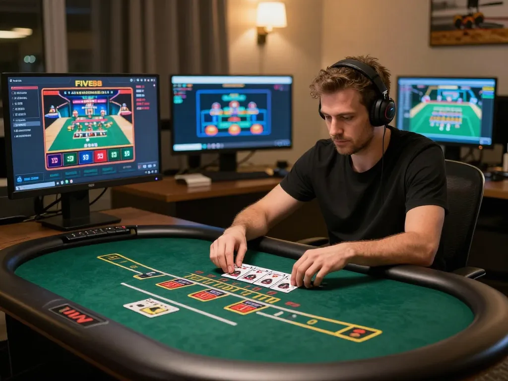 Players enjoying a live dealer blackjack session on FIVE88's innovative online platform, showcasing engaging gameplay.