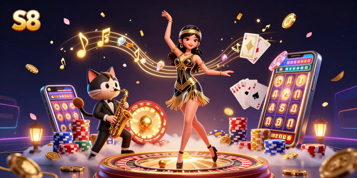 S8 players boost winnings with a vibrant casino scene, featuring rich symbols and dynamic game elements.