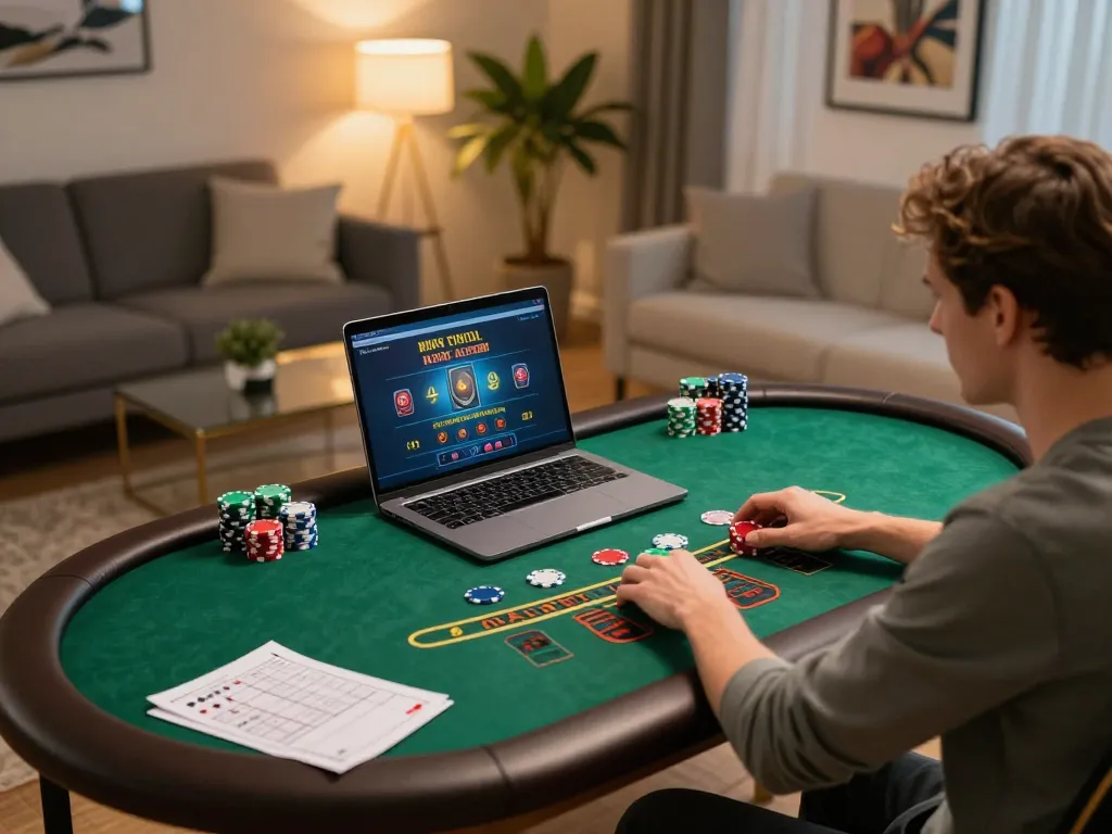 Player engaging in a live dealer game at home, showcasing the nhà cái 88vv gaming experience.