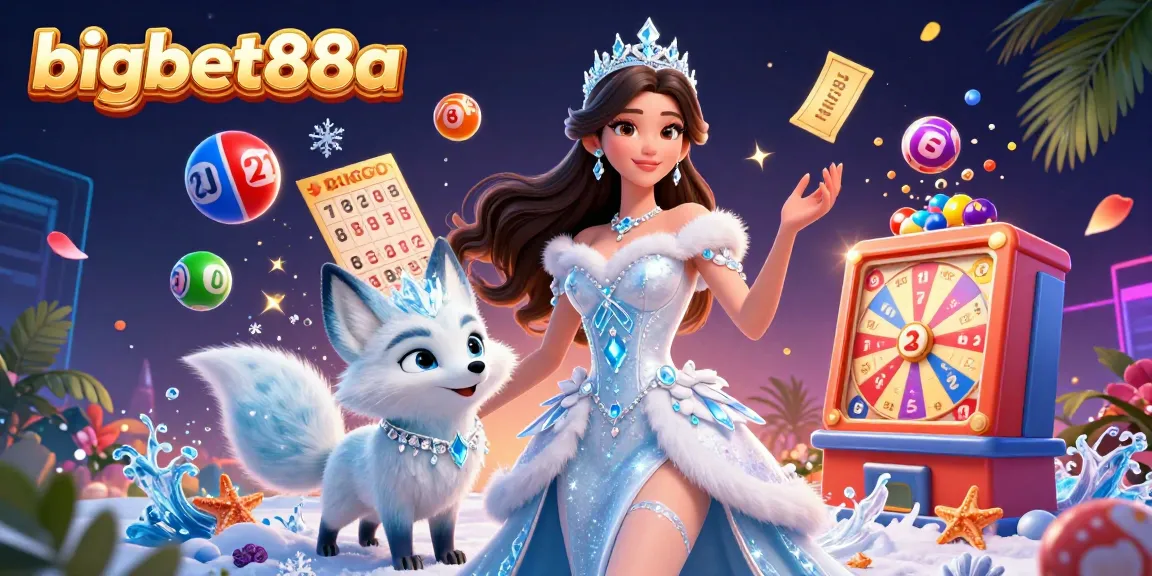 Engage with bigbet88a's lottery experience featuring a stunning woman, colorful lottery elements, and festive effects.
