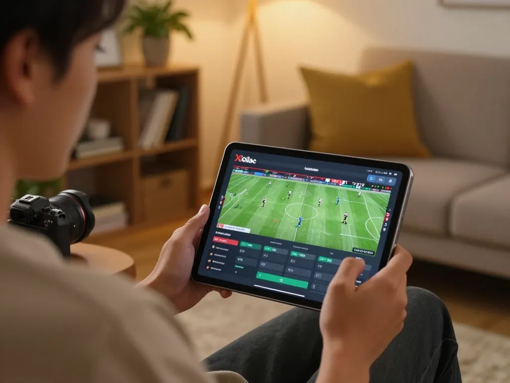 Xoilac users enjoying online sports betting with engaging gameplay and cozy home setup