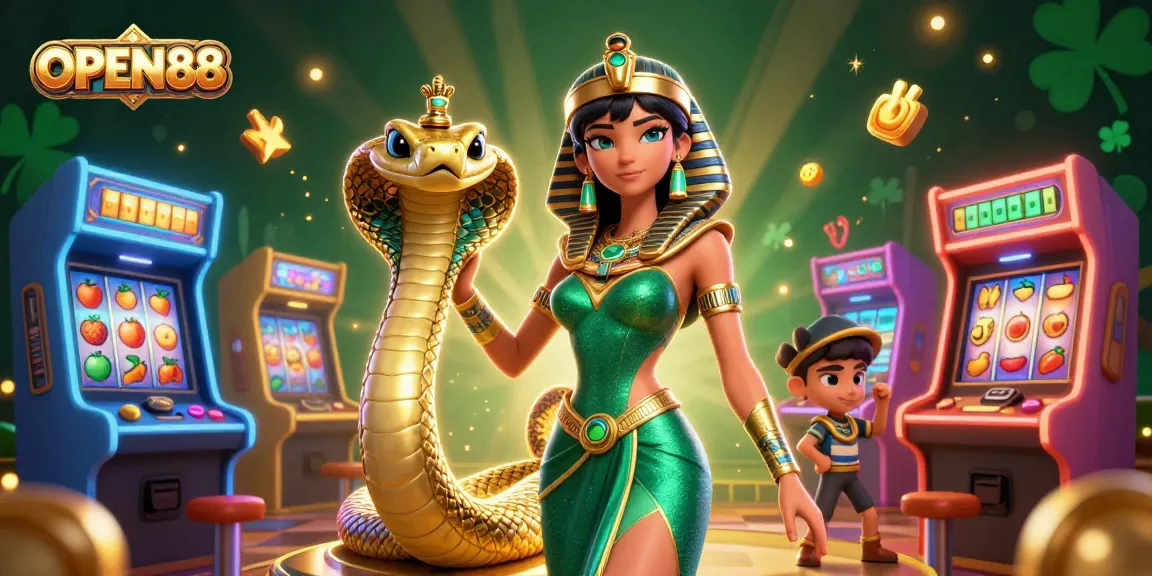 Engage in thrilling game action at OPEN88 with a dazzling casino illustration featuring dynamic characters and vibrant gaming elements.