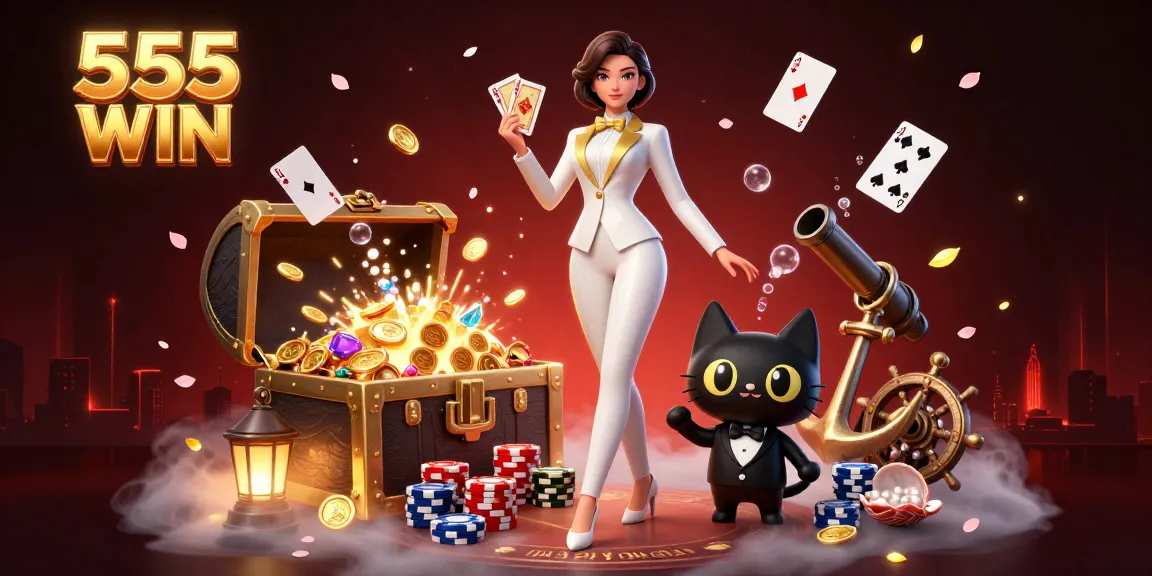 Experience thrilling wins with 555 WIN as the glamorous dealer shuffles cards in an underwater casino escapade.