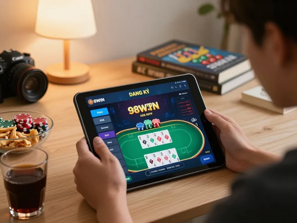 Registering with Đăng Ký 98WIN on a tablet during an engaging home gaming session