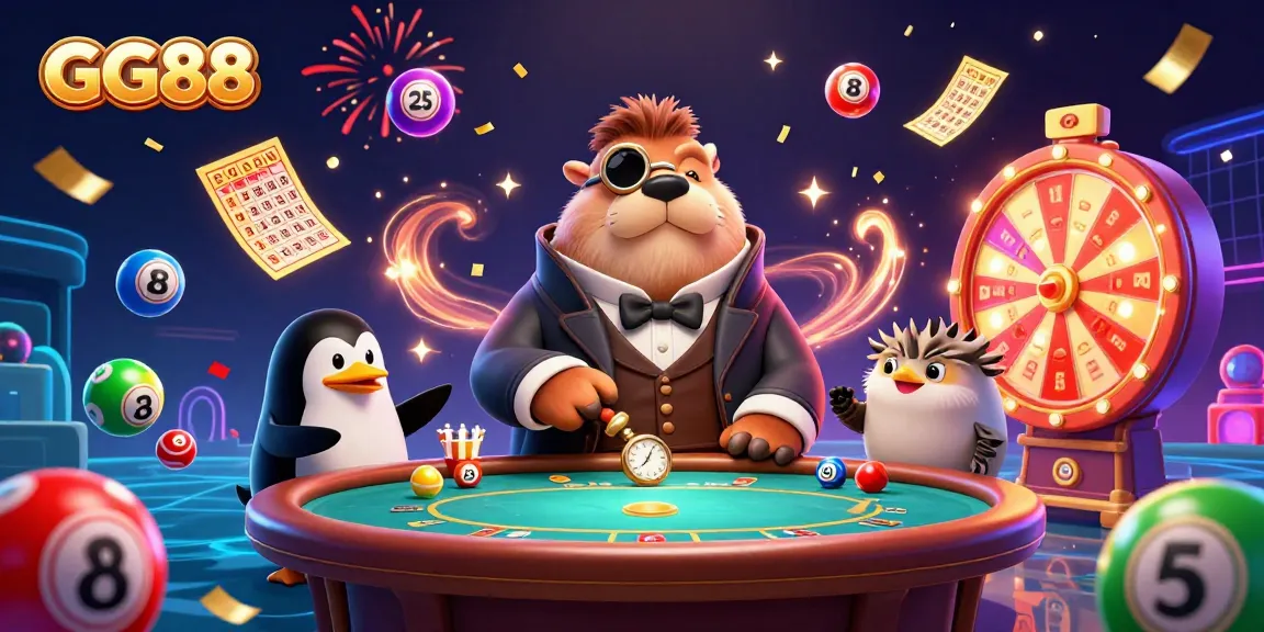 Engage with GG88 at an underwater poker table with vibrant lottery elements, iconic characters, and thriving atmosphere.