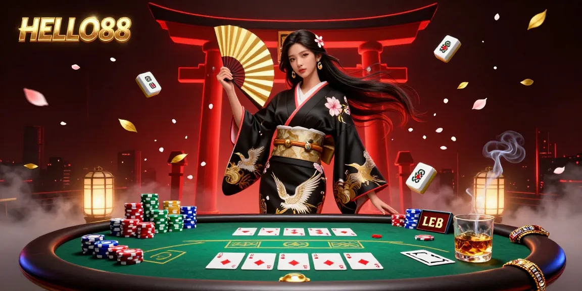 Elevate your gaming experience with HELLO88's vibrant casino atmosphere, showcasing poker and rich cultural elements.