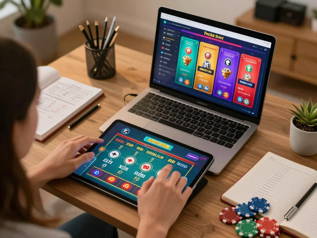 Person enjoying online casino games on a tablet, showcasing 88xx gaming strategies in a comfortable home setting