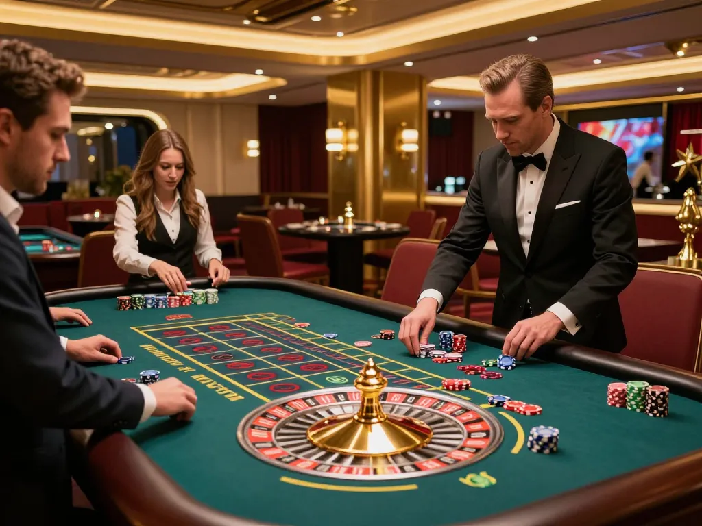 Players thrill at the HITCLUB roulette table, responding to the spinning wheel and betting excitement.
