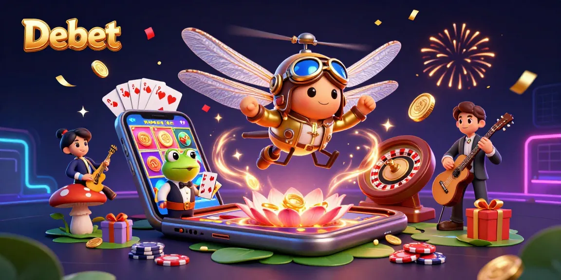 Engage in the vibrant Debet casino atmosphere with lively characters and dynamic games.