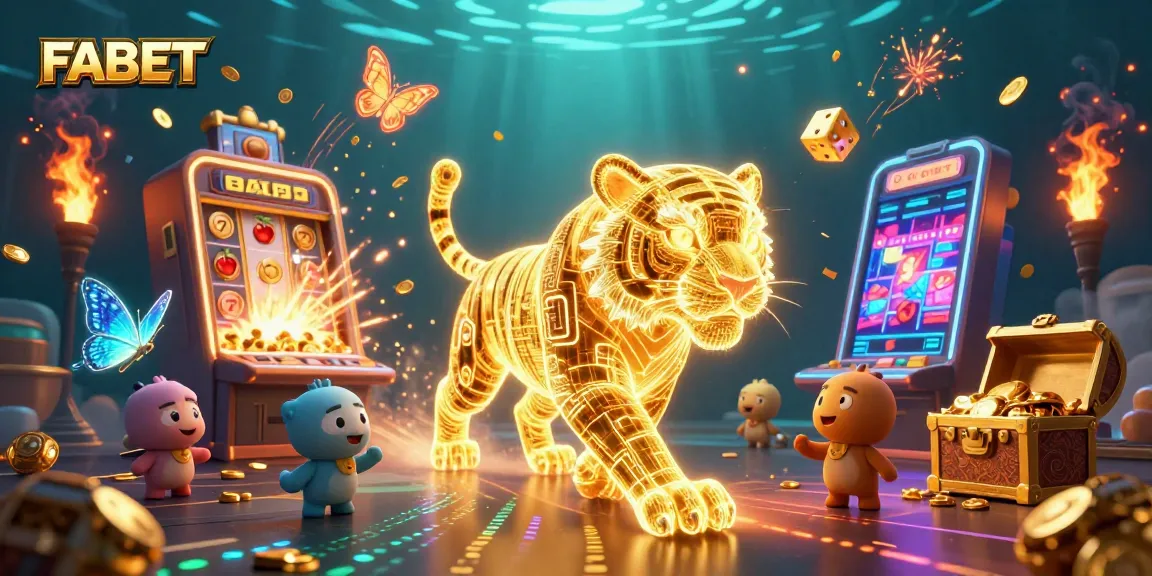 Experience FABET with a vibrant casino illustration showcasing winning elements and energetic atmosphere