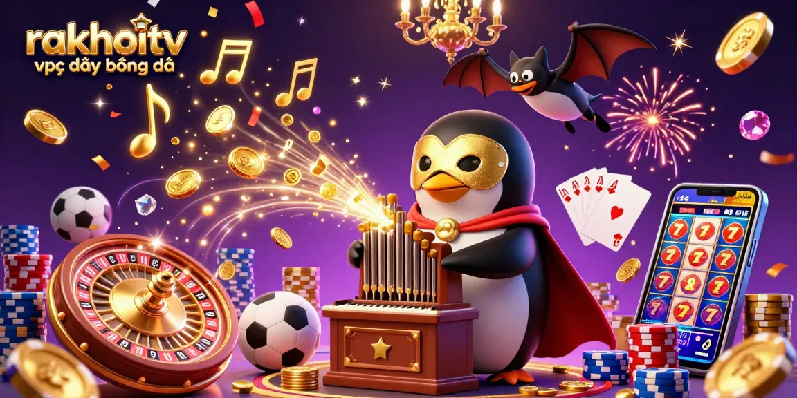 Experience excitement with rakhoitv trực tiếp bóng đá showing dynamic sports betting elements and golden coins.