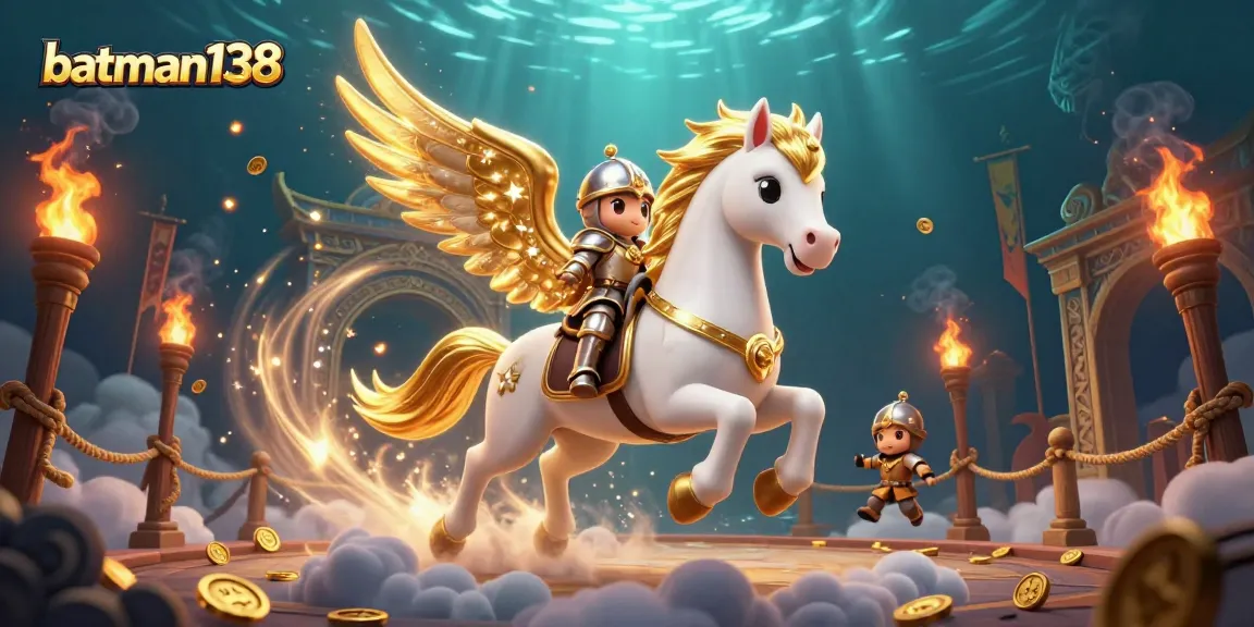 Engage with exciting batman138 gameplay featuring a 3D knight on a celestial horse with golden elements.