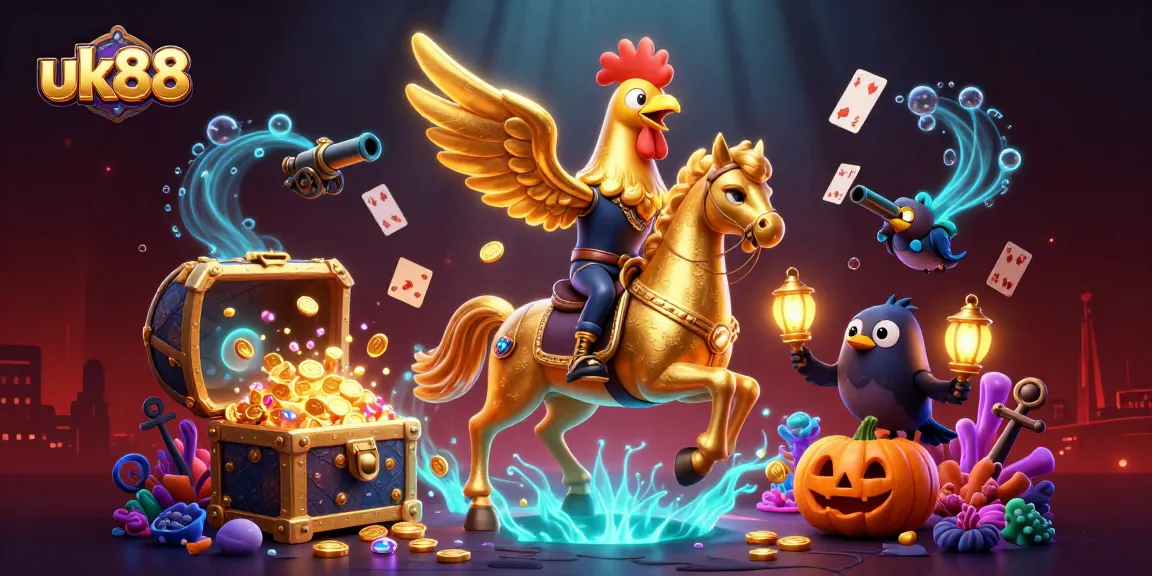 Engage in exhilarating gameplay at uk88 with golden rooster in scenic casino, rich visuals.
