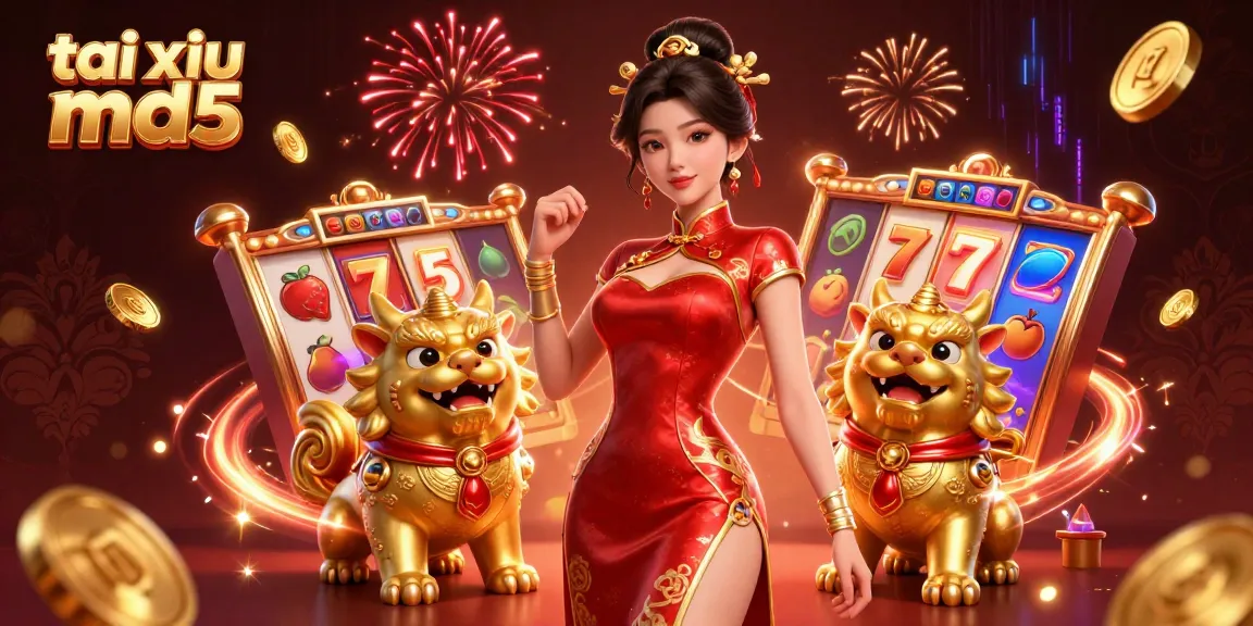 Experience tai xiu md5 with stunning slot reels and vibrant fireworks in this dynamic casino art.