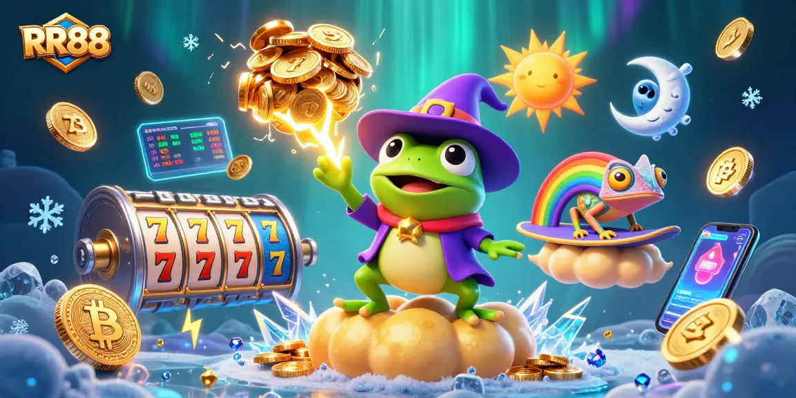 Engage in thrilling gaming moments at RR88 with vibrant slots and golden coins surfacing in a magical atmosphere.