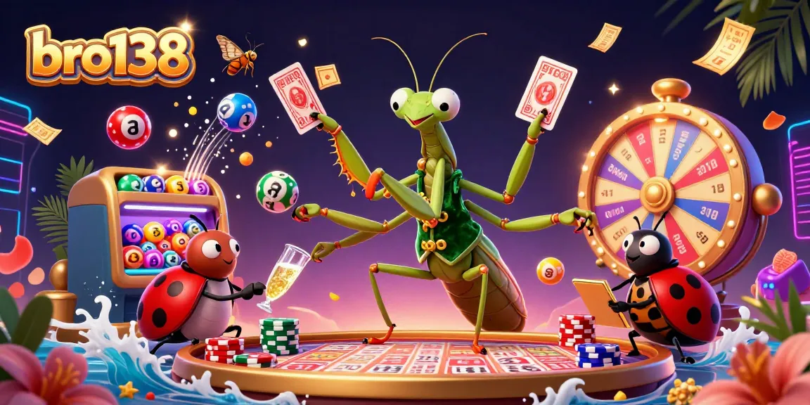 Engage with bro138's vibrant gaming world filled with excitement, lottery balls, and dynamic casino elements.