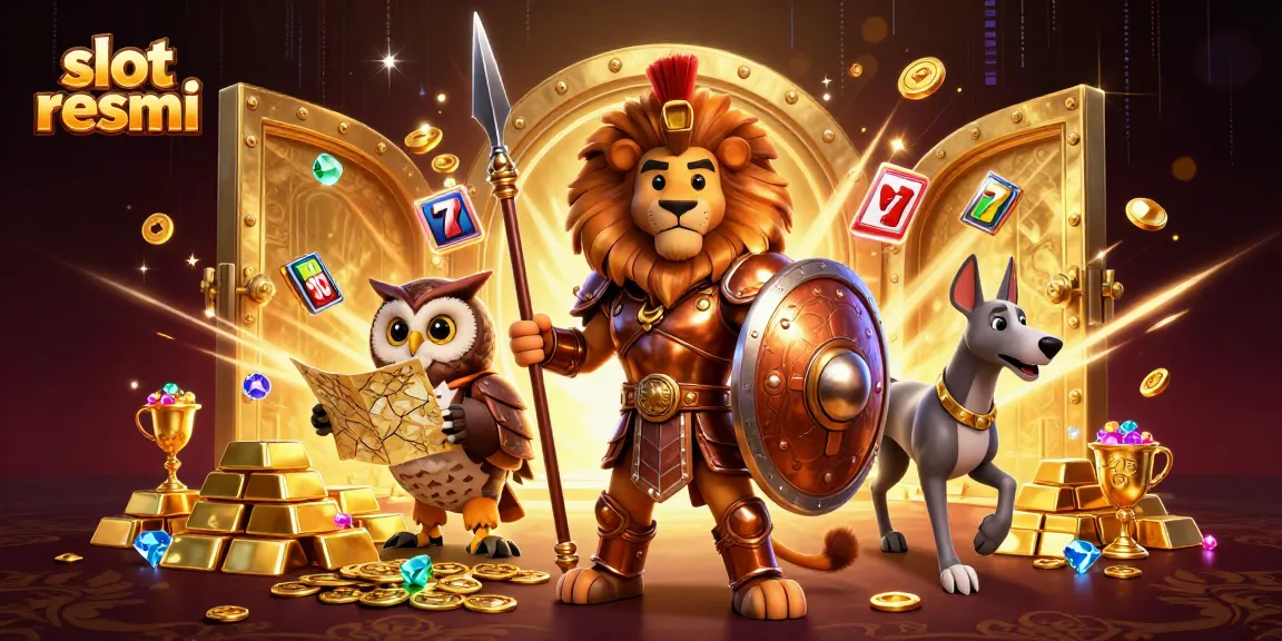 Menang besar dengan slot resmi dan karakter heroik dalam suasana kasino yang megah.