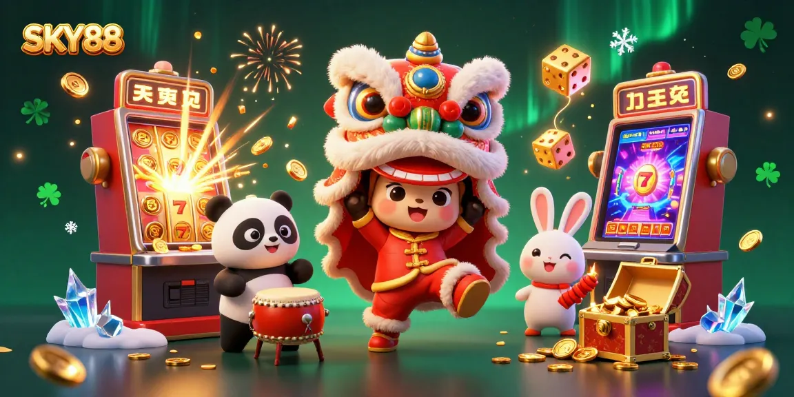 Spin the reels and win big at SKY88 with colorful 3D characters and exciting casino elements.