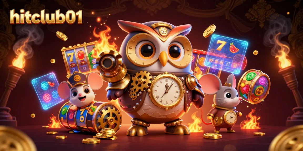 Experience excitement at hitclub01 with vibrant slot game elements and playful cartoon characters.