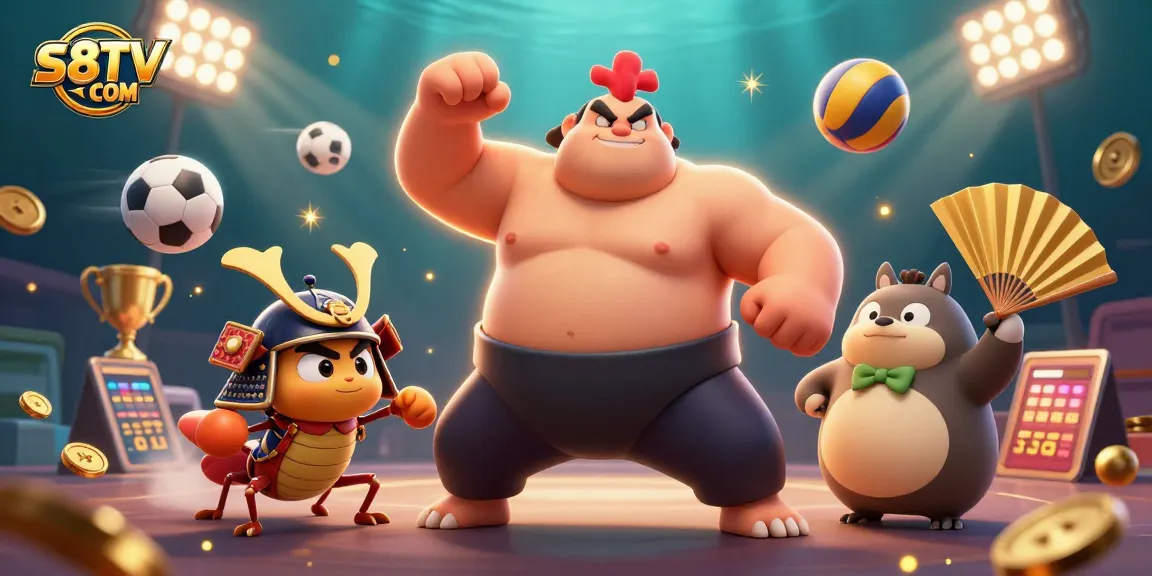 S8TV COM features an engaging sports betting scene with dynamic characters and vivid elements