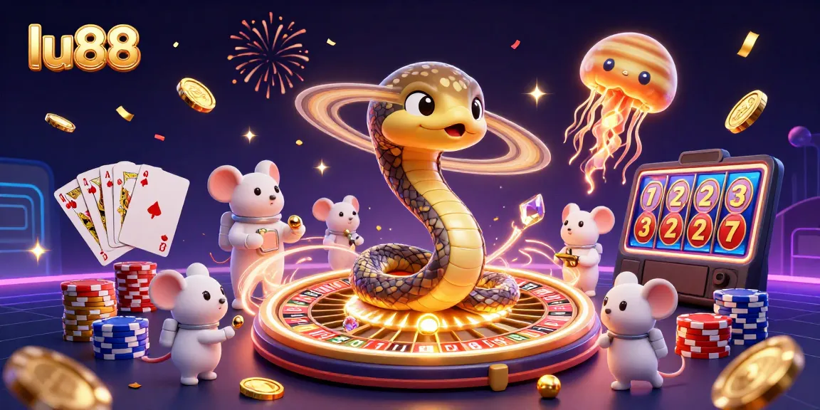 Experience thrilling betting at lu88 with colorful games and cosmic elements in a vibrant casino scene.