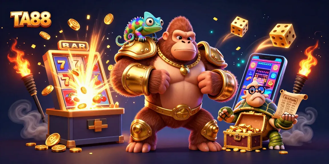 TA88 features the powerful gambling scene with a gorilla king and casino elements.