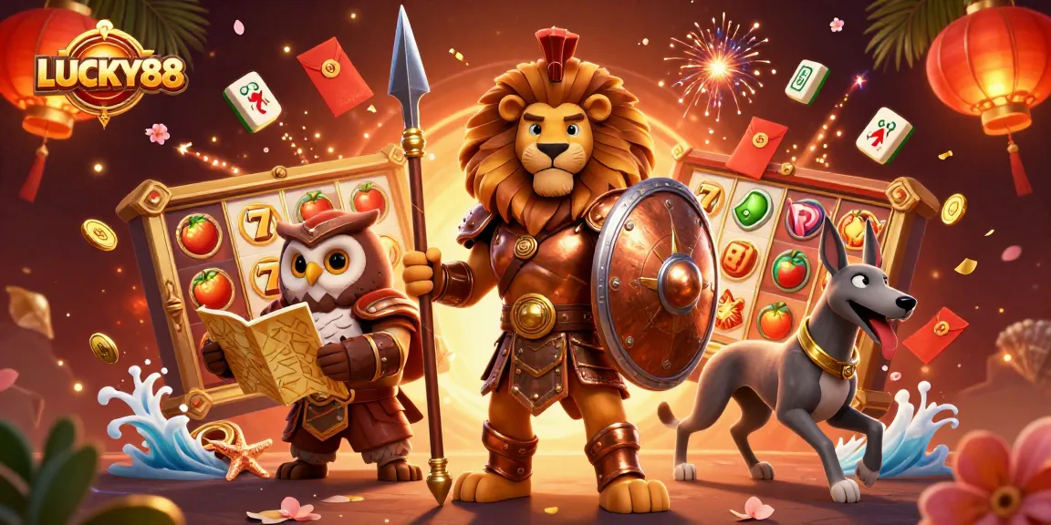 Experience thrilling moments in LUCKY88 with vibrant slot symbols and dynamic characters.