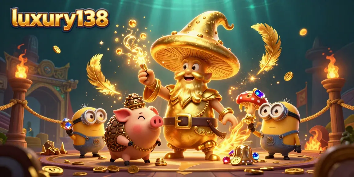 Experience thrilling play at luxury138 with an epic gold-filled 3D casino adventure illustration.