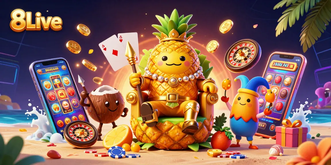 Play exciting games with 8Live as the golden pineapple king reigns over the vibrant casino.