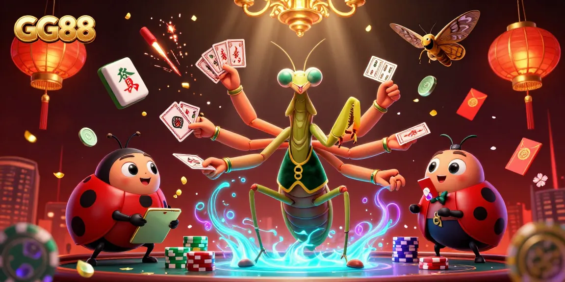 Join the action at GG88 with a dynamic 3D casino scene featuring cards and chips galore.